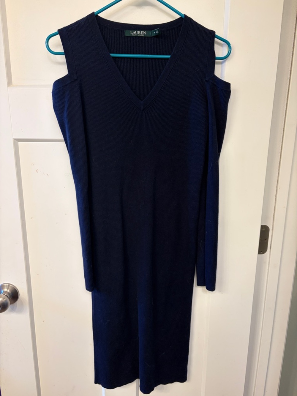 Lauren Ralph Lauren Navy Cold-Shoulder V-Neck Long Sleeve Knit Dress